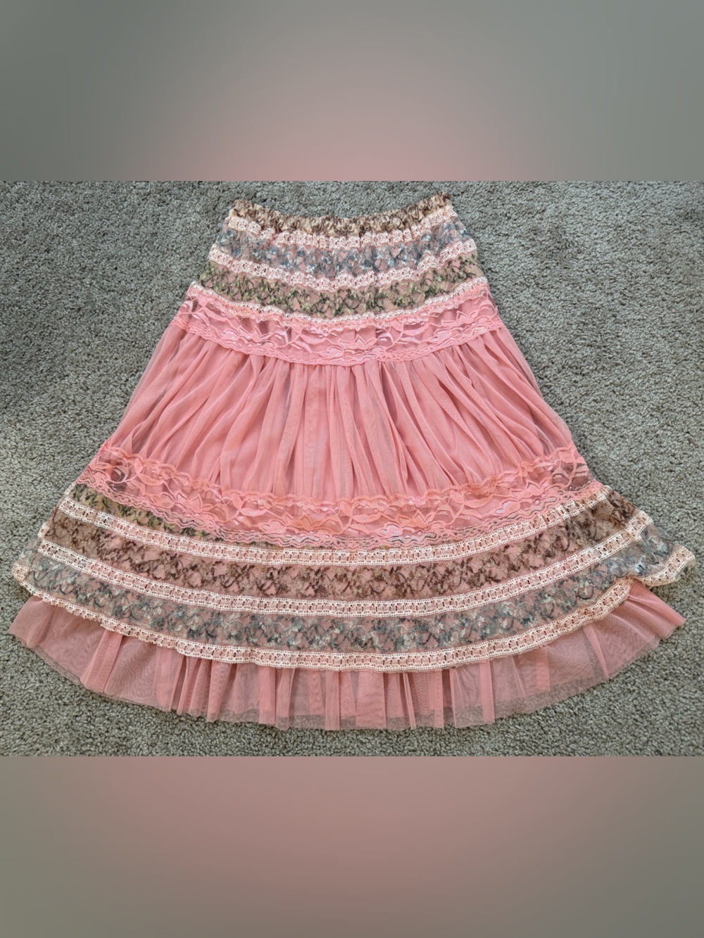Vintage Y2K lace midi skirt boho western Victorian floral